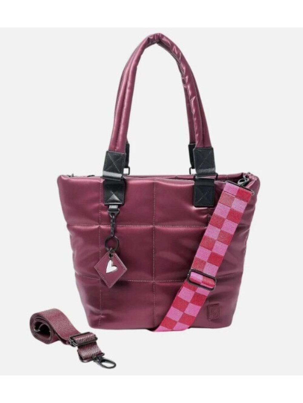 NWT IHKWIP quilted checkmate convertible crossbody on the go tote in burgundy